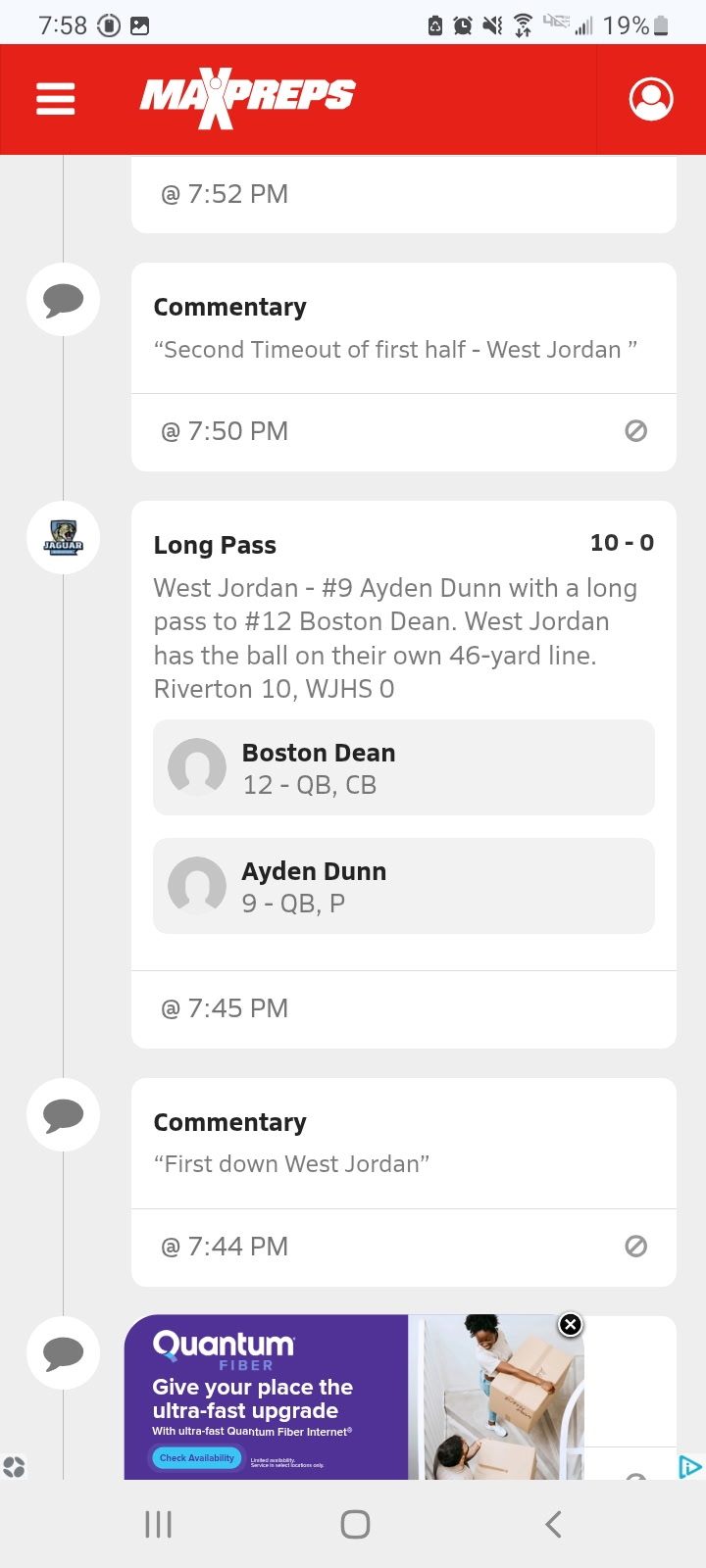 Boston Dean during a West Jordan High School football game